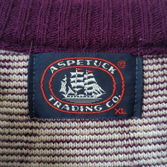 Aspetuck Trading Co. 90's Vintage Funky Knit Crewneck Sweater Taupe Purple XL - Picture 5 of 12